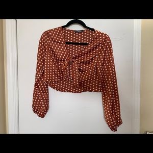 Crop Polka Dot Blouse SUPER CUTE BROWN